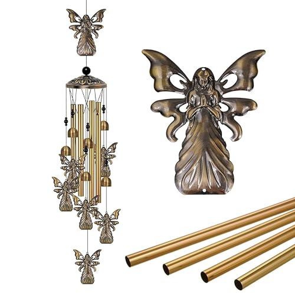 Outdoor Angel Wind Chimes Decor  Memorial Wind Chimes  Mobile Angel Wind Bell  Angel Wind Catcher  Bronze Angel Wind Chimes For Home Yard Patio Garden Decoration  Festival Gifts For Mom  Bronze Chimes