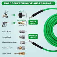 Sewer Jetter Kit For Pressure Washer Water Jet Drain Cleaning Hose With Corner Rotating Button Spring Nose 14 Npt Sewer Clean