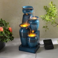 Teamson Home 2874 In 4Tier Cascading Bowl Solarpowered Water Fountain With Led Lights For Gardens Landscaping Patios Balc