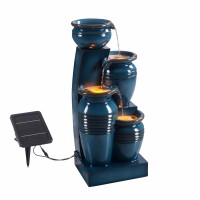 Teamson Home 2874 In 4Tier Cascading Bowl Solarpowered Water Fountain With Led Lights For Gardens Landscaping Patios Balc