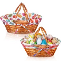 Sunnychicc 2 Pcs Easter Picnic Basket With Handles Wicker Basket Willow Hand Woven Easter Basket With Liner Gift Basket Shopping