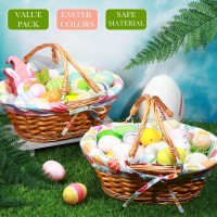 Sunnychicc 2 Pcs Easter Picnic Basket With Handles Wicker Basket Willow Hand Woven Easter Basket With Liner Gift Basket Shopping