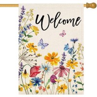 Baccessor Summer Welcome Floral House Flag Spring Summer Florals Leaves Double Sided Large Yard Flag Heavy Duty Seasonal Flowers Butterfly Outdoor Outside Patio Decoration 28X40 Inch