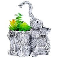 Upbema Elephant Gifts For Women Succulent Pots Indoor Elephant Planters For Plant Lovers Cute Outdoor Plant Pots Outdoor Garden Animal Decor Elephant Hug Stump Statue With Drainage Hole