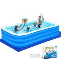 Inflatable Swimming Pool For Kids And Adults 118 X 68 X 22 Family Fullsized Blow Up Pools For Kids Thickened Durable Ab