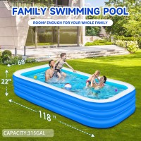 Inflatable Swimming Pool For Kids And Adults 118 X 68 X 22 Family Fullsized Blow Up Pools For Kids Thickened Durable Ab