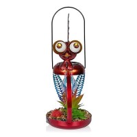 Alpine Corporation Lyt286Slrhh Solarpowered Metal Rooster Wgarden Enclosed Led Light Decor Solar Patio Decor 16H Red