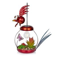 Alpine Corporation Lyt286Slrhh Solarpowered Metal Rooster Wgarden Enclosed Led Light Decor Solar Patio Decor 16H Red