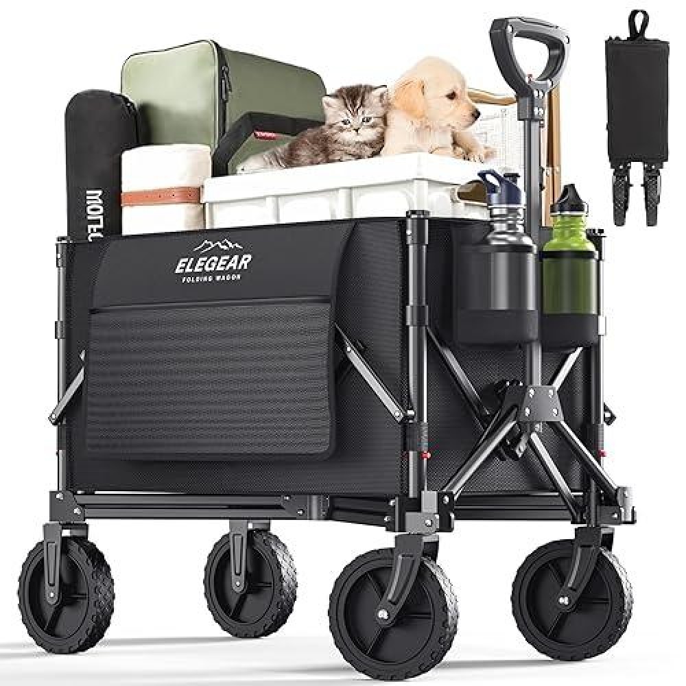 Elegear Wagon Cart Foldable Collapsible Heavy Duty Folding Wagon With 360 Allterrain Wheelssmallest Folding Design 220Lbs La