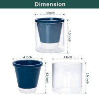 Dvine Dev 4 Inch Design Self Watering Planter For Indoor Plants Blue Terracotta Pots With Cylinder Glass Cup Set Of 2 375A