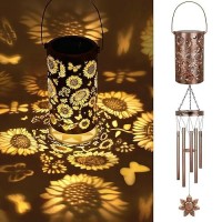 Yhmall Sunflower Wind Chimes For Outside 35 Solar Wind Chimes Outdoor Gifts For Mom Grandma Sunflower Solar Lantern Gifts Fo