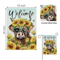 Covido Welcome Spring Summer Highland Cow Decorative Garden Flag Farm Animal Sunflower Floral Flower Yard Outside Decorations