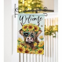 Covido Welcome Spring Summer Highland Cow Decorative Garden Flag Farm Animal Sunflower Floral Flower Yard Outside Decorations