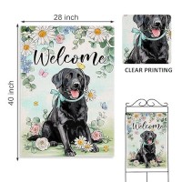 Covido Welcome Spring Black Labrador Dog Decorative House Flag Pet Daisy Flower Eucalyptus Leaves Garden Yard Outside Decoratio