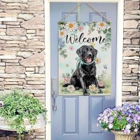 Covido Welcome Spring Black Labrador Dog Decorative House Flag Pet Daisy Flower Eucalyptus Leaves Garden Yard Outside Decoratio