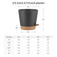 Faithland 6Pack Black Self Watering Planter Pots For Indoor Outdoor Plants 8 7 65 6 55 5 Inches Flower Pots