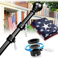 Black Flag Pole For House- 6Ft Tangle Free Flag Pole Kit With 3X5 Embroidered American Flag For Outside House Parade Porch Garage Boat(Without Bracket)