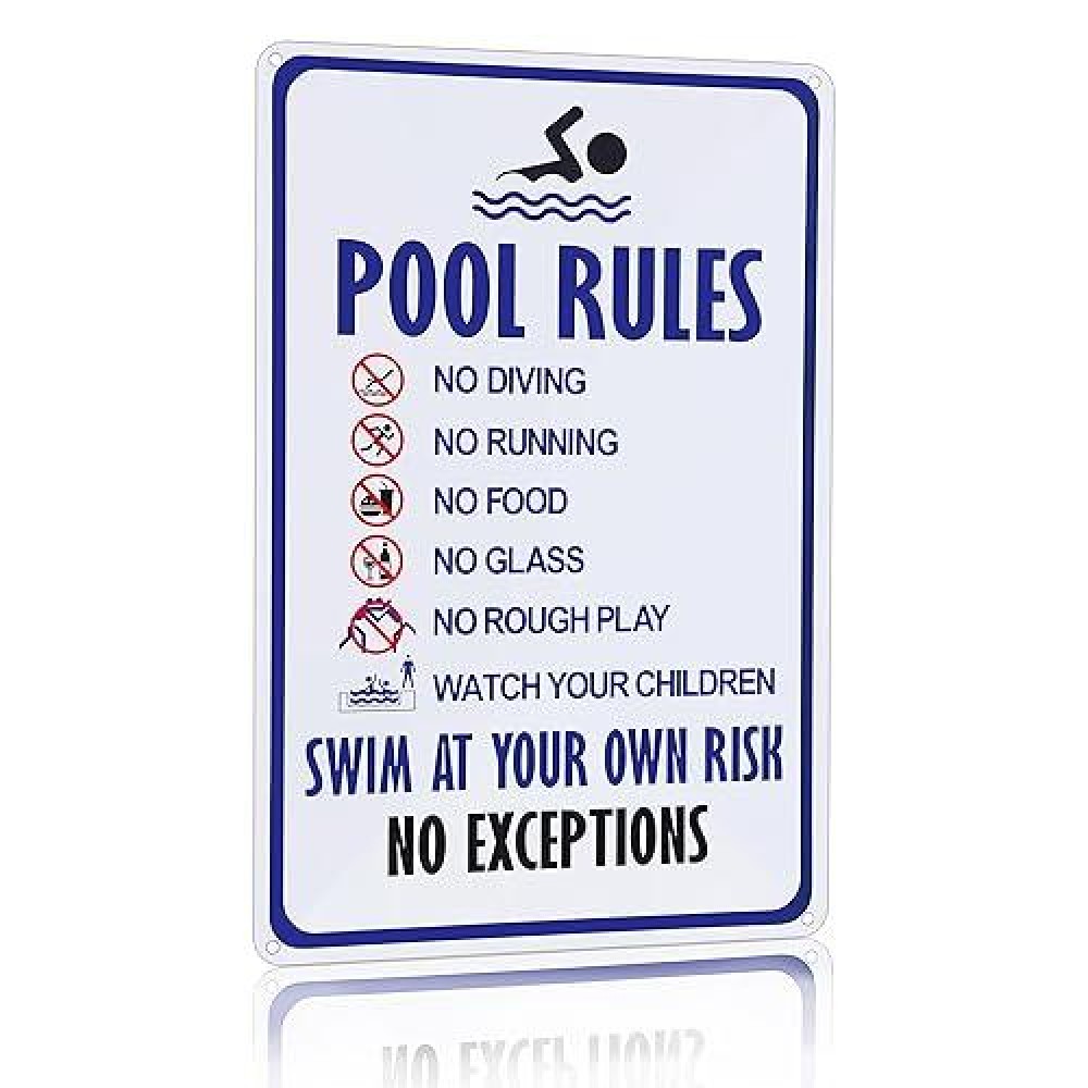 Crazysign Pool Rules Sign Warning Swim At Your Own Risk Vintage Tin Sign For Swimming Pool Water Park Beach Decor 8X12 Inches 3