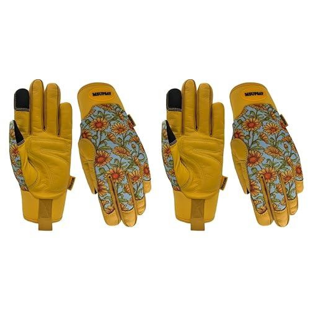 Msupsav 2 Pairs Utility Gardening Gloves For Women Multipurpose Cowhide Leather Garden Gloves Outdoor Yard Work Gloves Gifts For Women 2 Pairs Per Pack-Daisy Small