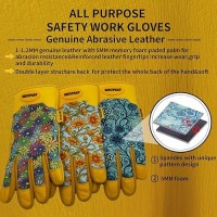 Msupsav 2 Pairs Utility Gardening Gloves For Women Multipurpose Cowhide Leather Garden Gloves Outdoor Yard Work Gloves Gifts For Women 2 Pairs Per Pack-Daisy Small