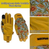 Msupsav 2 Pairs Utility Gardening Gloves For Women Multipurpose Cowhide Leather Garden Gloves Outdoor Yard Work Gloves Gifts For Women 2 Pairs Per Pack-Daisy Small