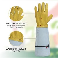 Handlandy Rose Gloves For Men Women Long Leather Gardening Gloves Thorn Proof Best Garden Gifts Tools For Gardener Yellow