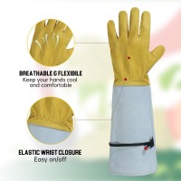 Handlandy Rose Gloves For Men Women Long Leather Gardening Gloves Thorn Proof Best Garden Gifts Tools For Gardener Yellow