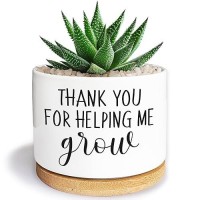 Kwtzkuo Thank You For Helping Me Grow Pot Cute 35 Inch Ceramic Small Pot With Drainage Funny Succulent Cactus Pot Cute Desk