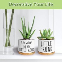 Kwtzkuo 2 Pack Say Aloe To My Little Friend Funny Succulent Pots Cute Small Ceramic Planter Pot With Drainage Home Office