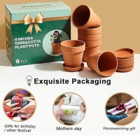 Vensovo 6 Pack Small Terracotta Flower Pots With Holes Saucers 4 Inch Clay Planter With Shockproof Package Perfect For Plant