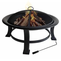 Four Seasons Courtyard Outdoor Fire Pit With Spark Screen Cover 30 Black