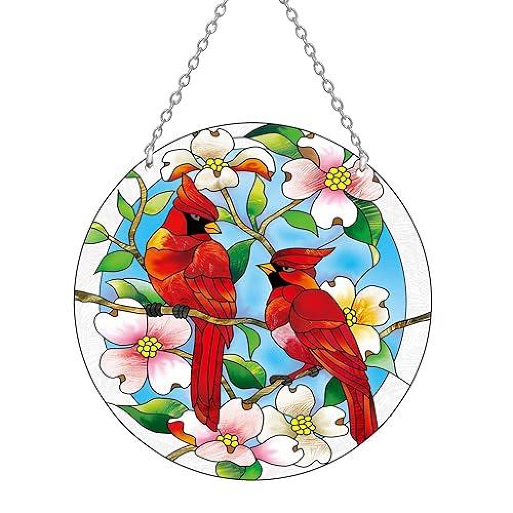 Anfuri Cardinal Suncatcher Stained Glass Cardinal Gifts For Women Stained Glass Window Hanging Red Birds Suncatchers For Win