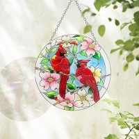 Anfuri Cardinal Suncatcher Stained Glass Cardinal Gifts For Women Stained Glass Window Hanging Red Birds Suncatchers For Win