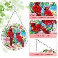 Anfuri Cardinal Suncatcher Stained Glass Cardinal Gifts For Women Stained Glass Window Hanging Red Birds Suncatchers For Win