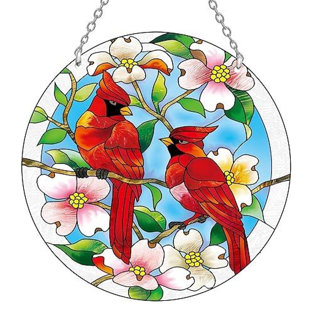 Aufuri Large Size Cardinal Suncatcher 86 Inch Stained Glass Window Hanging Pairs Of Red Cardinal Birds Cardinal Gifts For