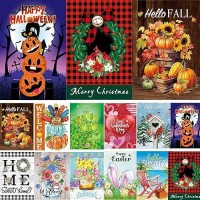 Seasonal Garden Flags Set Of 12-Double Sided 12 X 18 Inch Outside Yard Flags  Small Garden Flags For Outside  Holiday Garden Flags For All Seasons  Fall Winter Halloween Christmas Outdoor Flags