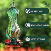 Hummingbird Feeder For Outdoors Hanging Hand Blown Glass 24 Oz Capacity Hummingbird Bird Nectar Feeders With 4 Feeding Ports G