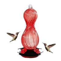 Hummingbird Feeder For Outdoors Hanging Hand Blown Glass 24 Oz Capacity Hummingbird Bird Nectar Feeders With 4 Feeding Ports G