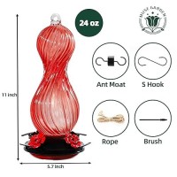 Hummingbird Feeder For Outdoors Hanging Hand Blown Glass 24 Oz Capacity Hummingbird Bird Nectar Feeders With 4 Feeding Ports G