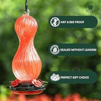 Hummingbird Feeder For Outdoors Hanging Hand Blown Glass 24 Oz Capacity Hummingbird Bird Nectar Feeders With 4 Feeding Ports G