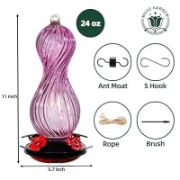 Hummingbird Feeder For Outdoors Hanging Hand Blown Glass 24 Oz Capacity Hummingbird Bird Nectar Feeders With 4 Feeding Ports G