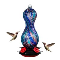 Hummingbird Feeder For Outdoors Hanging Hand Blown Glass 24 Oz Capacity Hummingbird Bird Nectar Feeders With 4 Feeding Ports G