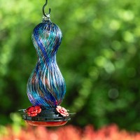 Hummingbird Feeder For Outdoors Hanging Hand Blown Glass 24 Oz Capacity Hummingbird Bird Nectar Feeders With 4 Feeding Ports G