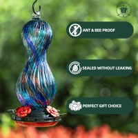 Hummingbird Feeder For Outdoors Hanging Hand Blown Glass 24 Oz Capacity Hummingbird Bird Nectar Feeders With 4 Feeding Ports G