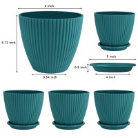 Qrrica Plant Pots 6 Inch Pots  5 Pack Flower Pots Outdoor Indoor  Planters With Drainage Hole And Tray Saucer-Blue