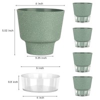 Qrrica Plant Pots 6 Inch Self Watering Pots  5 Pack Flower Pots Outdoor Indoor  Planters With Drainage Hole And Tray Saucer-Green