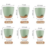 Qrrica Plant Pots 87656555 Inch Self Watering Pots Set Of 6 Plastic Planters With Drainage Holes And Saucers Plastic Flo