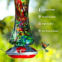 Glass Hummingbird Feeder For Outdoors: Window Hanging Hummingbirds Gifts For Women - Ant Moat Included  Metal Base With 4 Feeding Ports & Perch  Leak Proof  38 Fl.Oz  Best Garden Decor