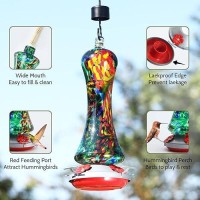 Glass Hummingbird Feeder For Outdoors: Window Hanging Hummingbirds Gifts For Women - Ant Moat Included  Metal Base With 4 Feeding Ports & Perch  Leak Proof  38 Fl.Oz  Best Garden Decor