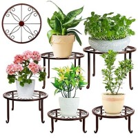 Plant Stand Indoor 5 Pack Brown Metal Plant Stands Outdoor Heavy Duty Flower Pot Stands For Multiple Plants Rustproof Iron Round